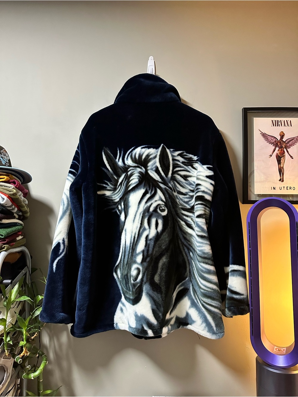 Vintage Horse Print Fleece Jacket